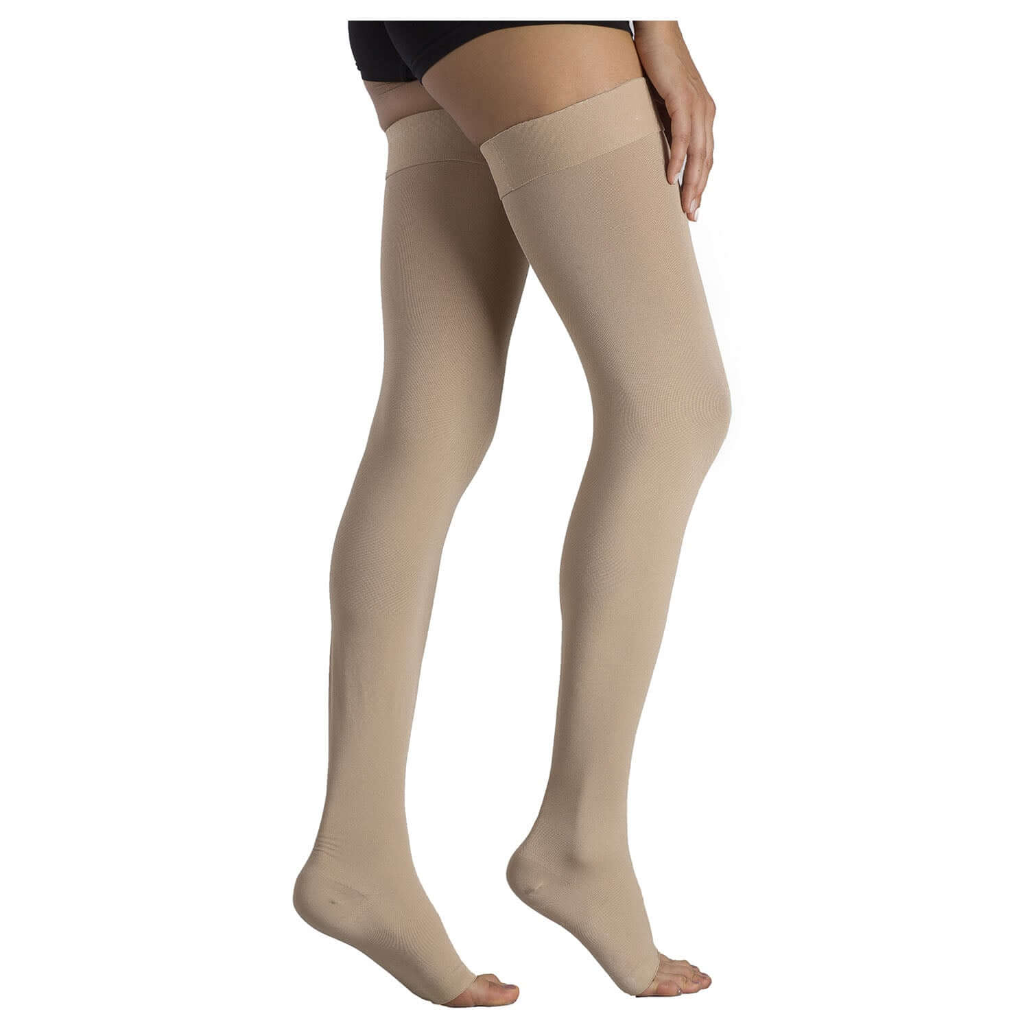 Thigh High Graduated Compression Opaque Stockings, Open-Toe
