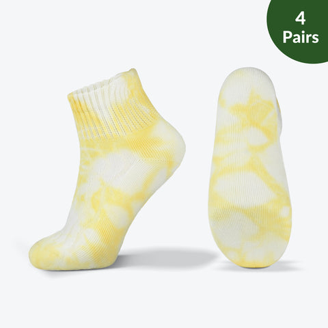Tie-dye Wide non-binding Bamboo diabetic socks, seamless toe, air vent with cushion sole, 4 pairs