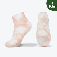 Tie-dye Wide non-binding Bamboo diabetic socks, seamless toe, air vent with cushion sole, 8 pairs