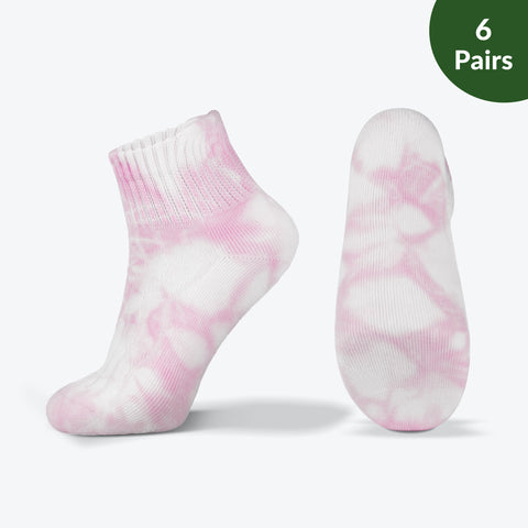 Tie-dye Wide non-binding Bamboo diabetic socks, seamless toe, air vent with cushion sole, 6 pairs