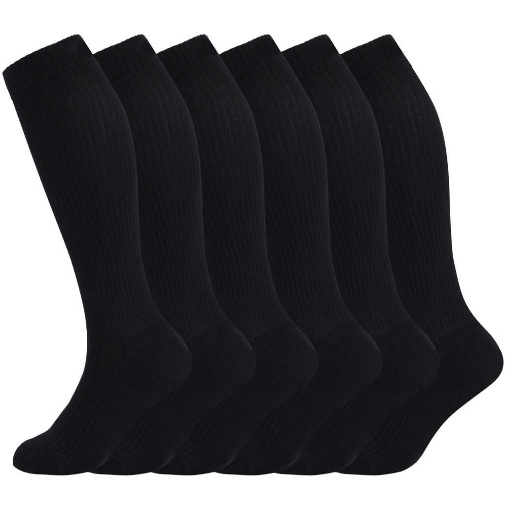6 PAIR PACK: 8-15mmHg Cotton Compression Socks 6 Pairs Knee High for Sports Travel Nurse