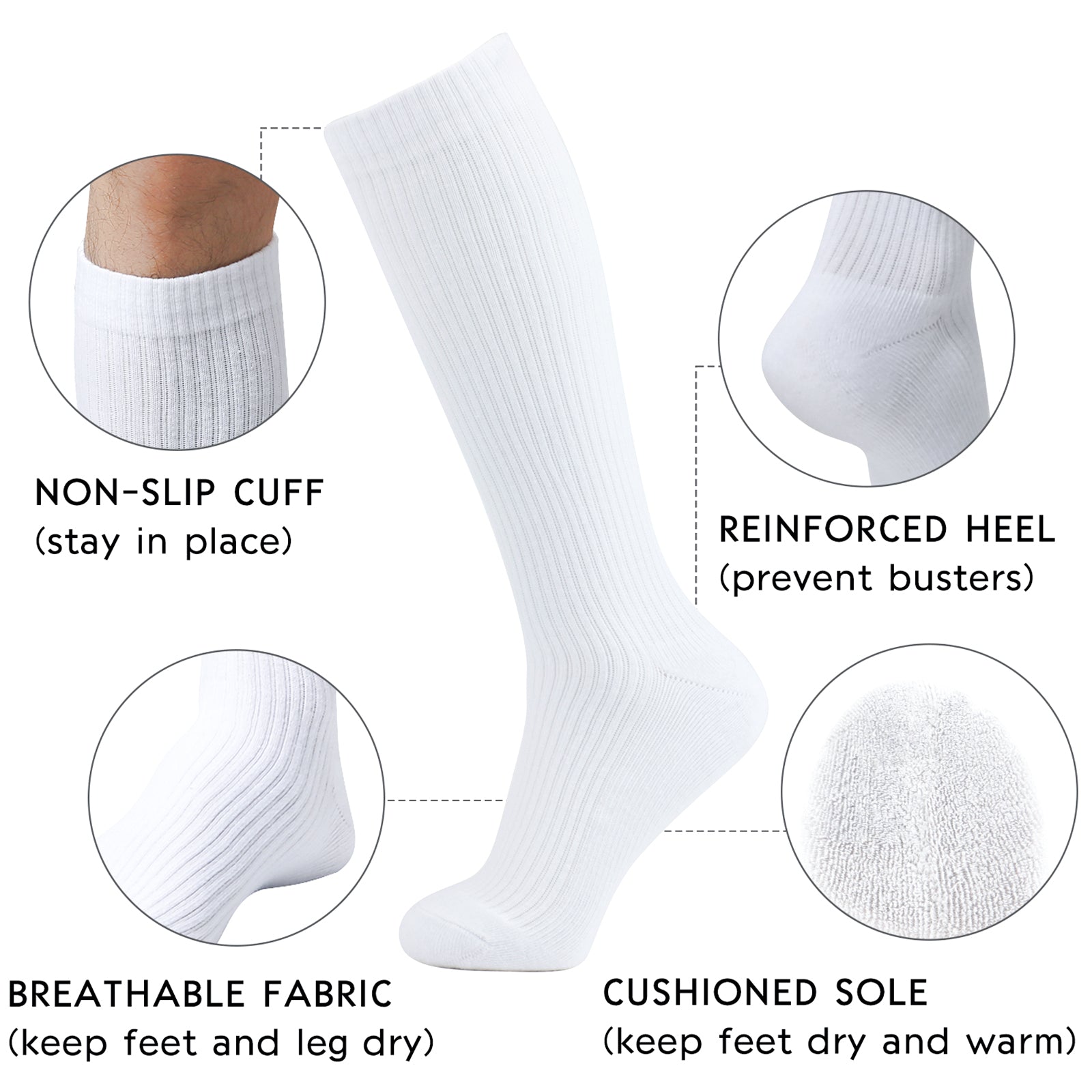 8-15mmHg Cotton Compression Socks 6Paris Knee High for Sports Travel Nurse