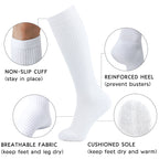 6 PAIR PACK: 8-15mmHg Cotton Compression Socks 6 Pairs Knee High for Sports Travel Nurse