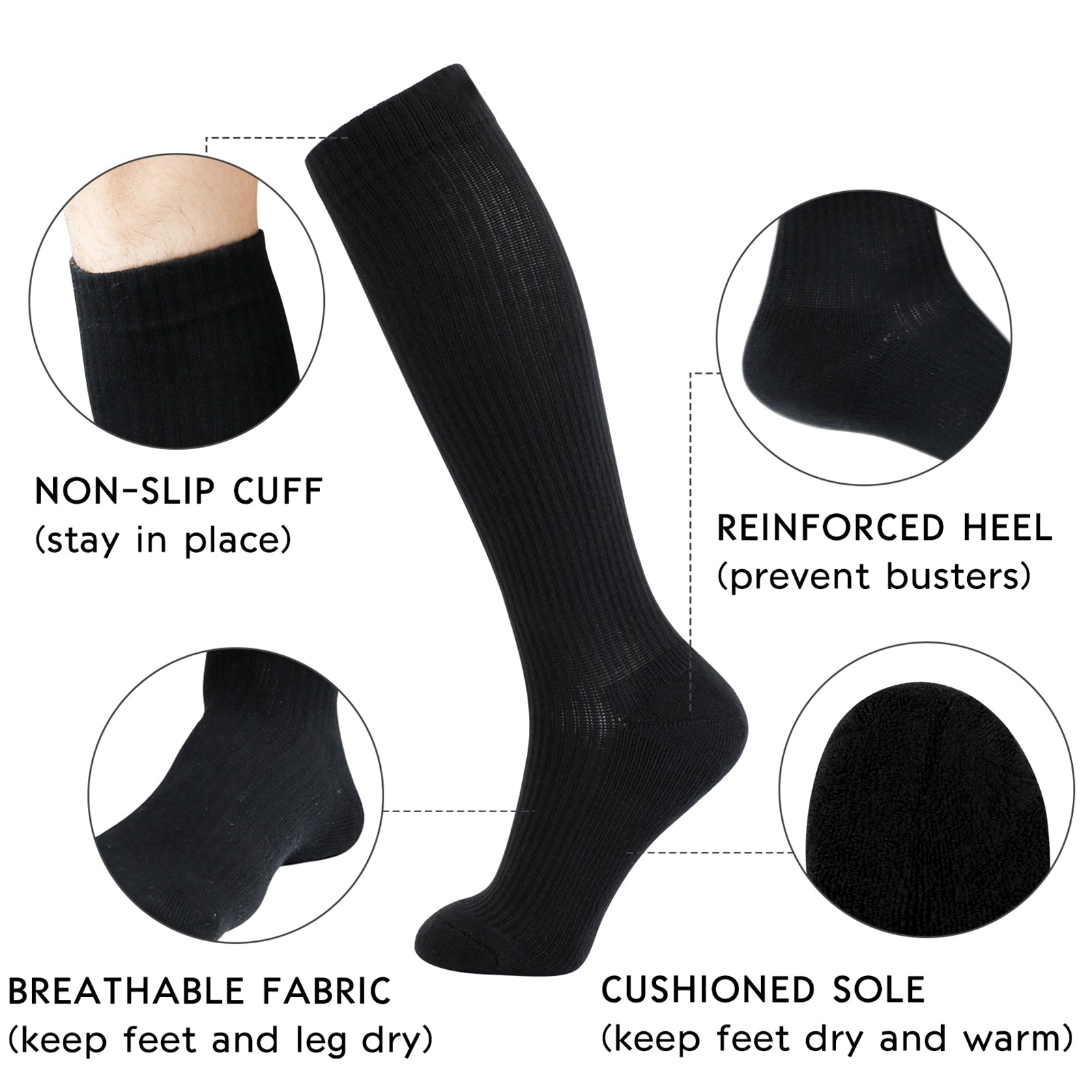 8-15mmHg Cotton Compression Socks 4Paris Knee High for Sports Travel Nurse