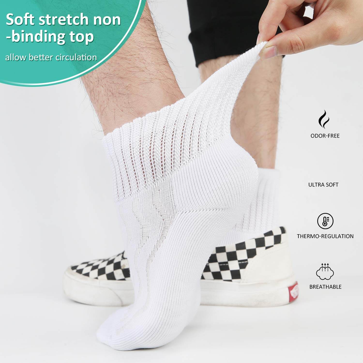 Wide non-binding Bamboo diabetic socks, seamless toe, air vent with cushion sole, 6 pairs - md-diab