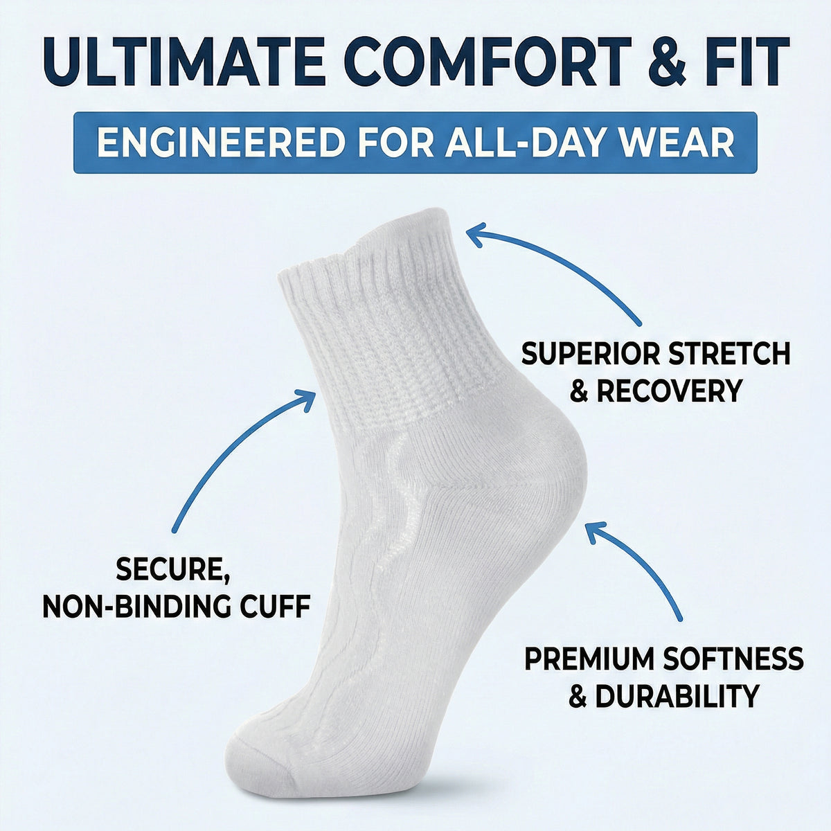 Bamboo Diabetic Crew Socks — Non-Binding, Cushion Sole (Black)