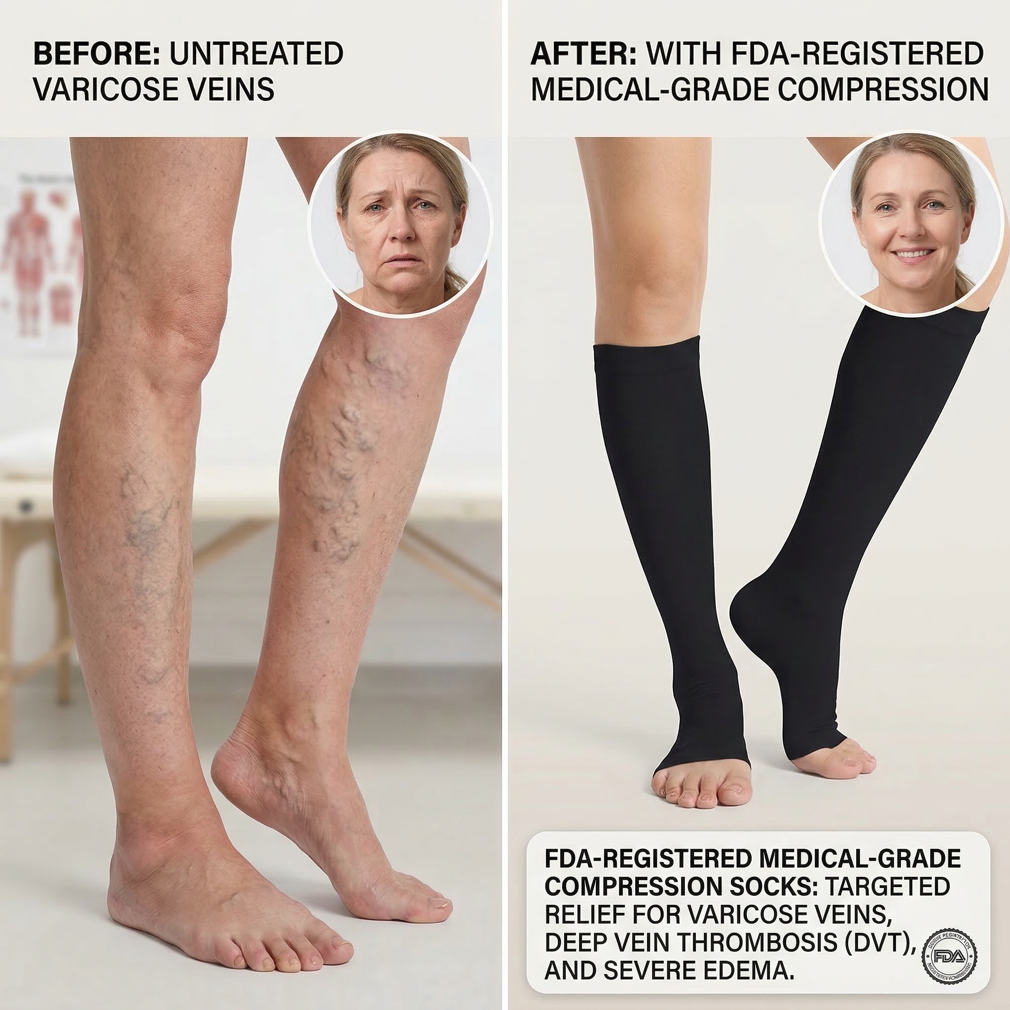 Open-Toe Compression Socks (FDA-listed)