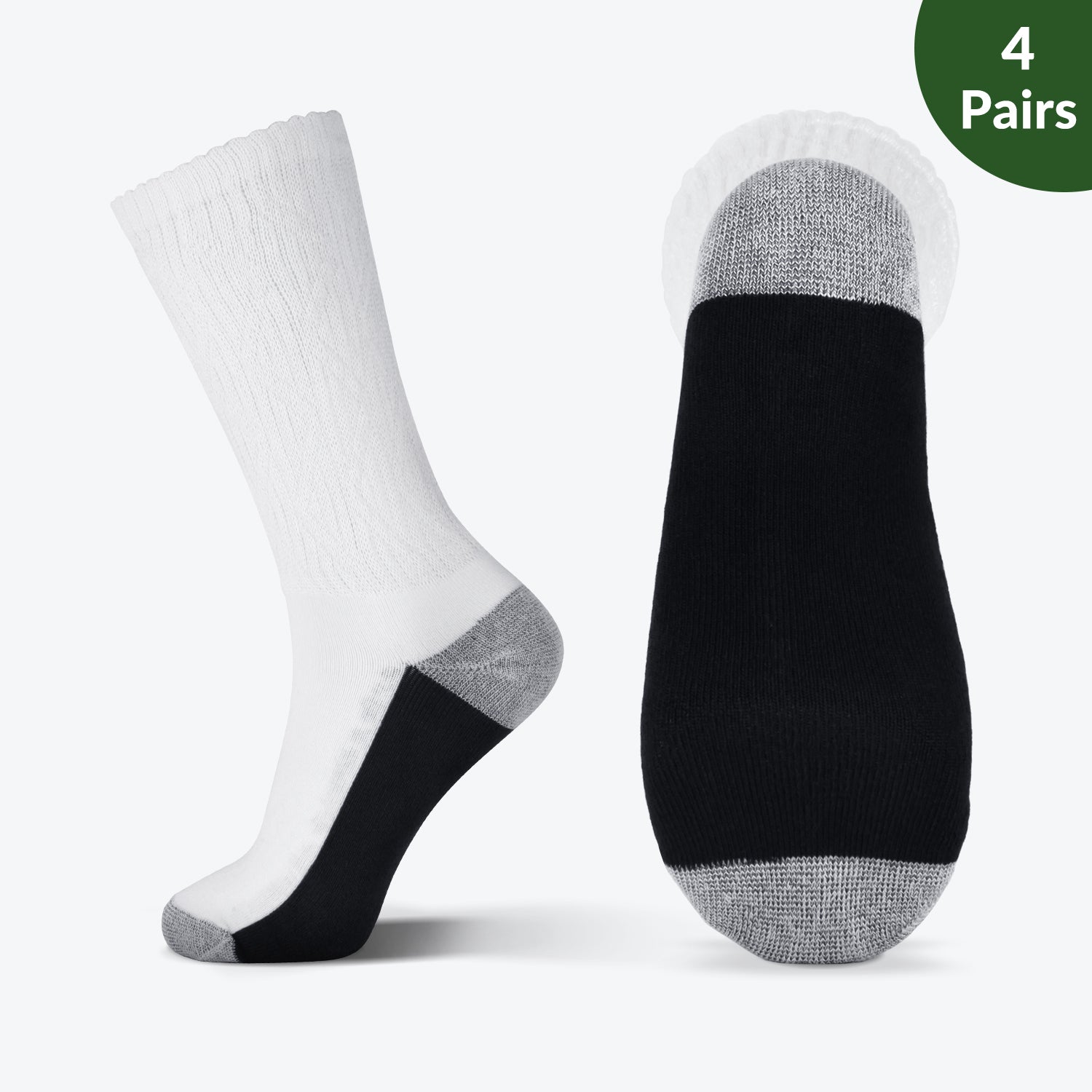 Bamboo Crew Diabetic Socks with Seamless Toe, Extra Firm, 4 Pairs