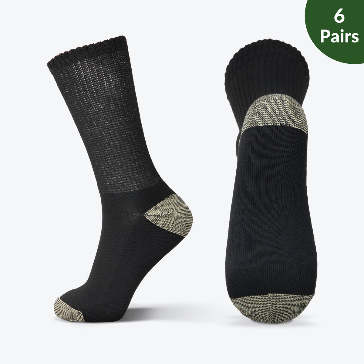 Extra wide Moisture Wicking Diabetic Crew Socks, 6 Pairs