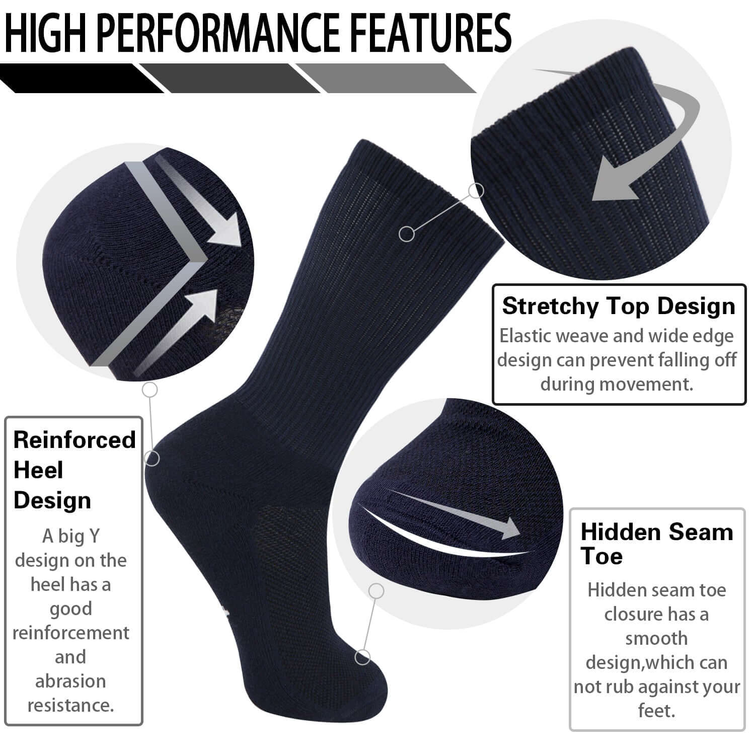 MD Mesh Antibacterial Bamboo Crew Socks Colorful, Lightgrey - md-diab