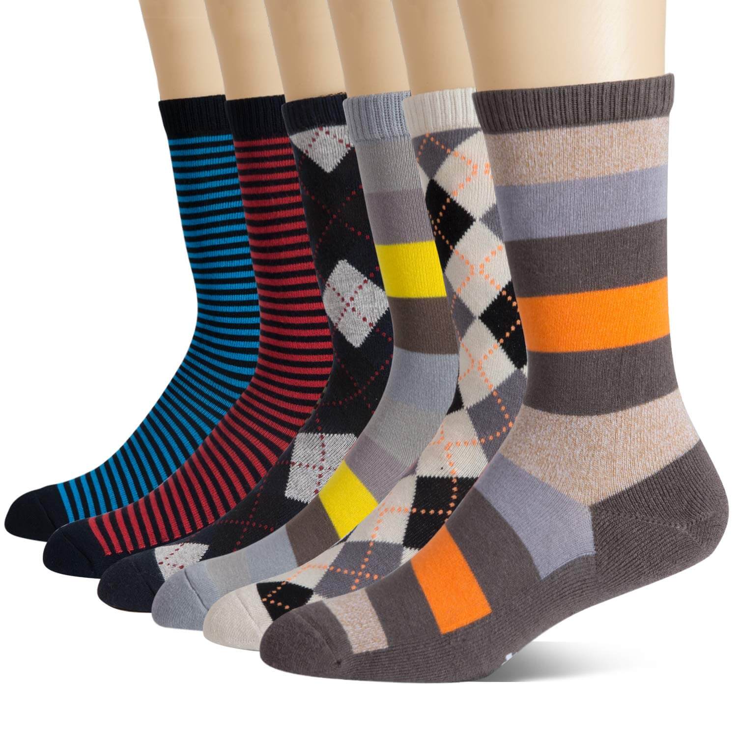 Mens Fun Colorful Dress Bamboo Crew Socks, 3/6 Pairs - md-diab