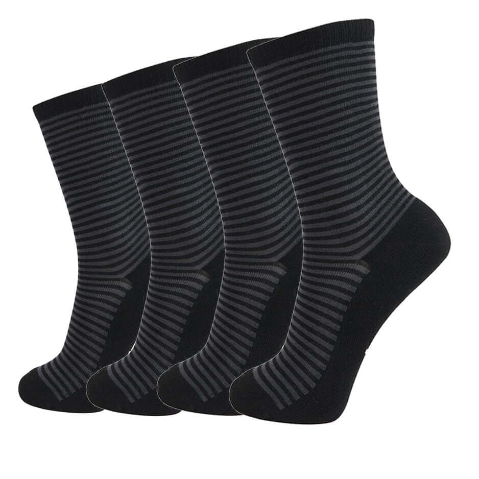 Striped Design, Bamboo Crew Dress Socks Cushioned, 4 Pairs - md-diab