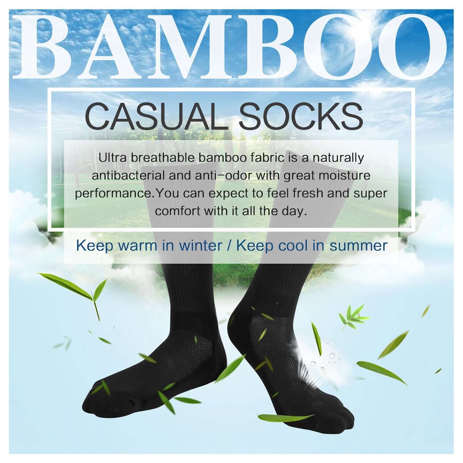 MD Soft Wicking Bamboo Socks Crew (2 Pairs) - md-diab