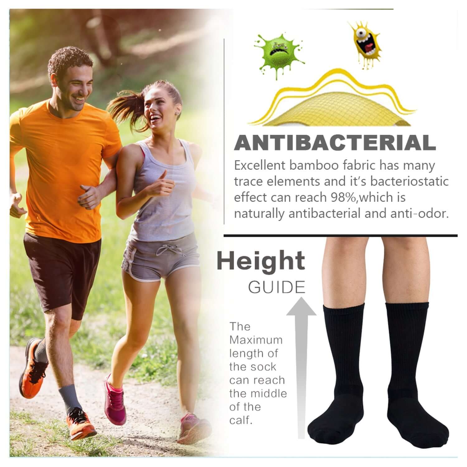 MD Soft Wicking Bamboo Socks Crew (2 Pairs) - md-diab