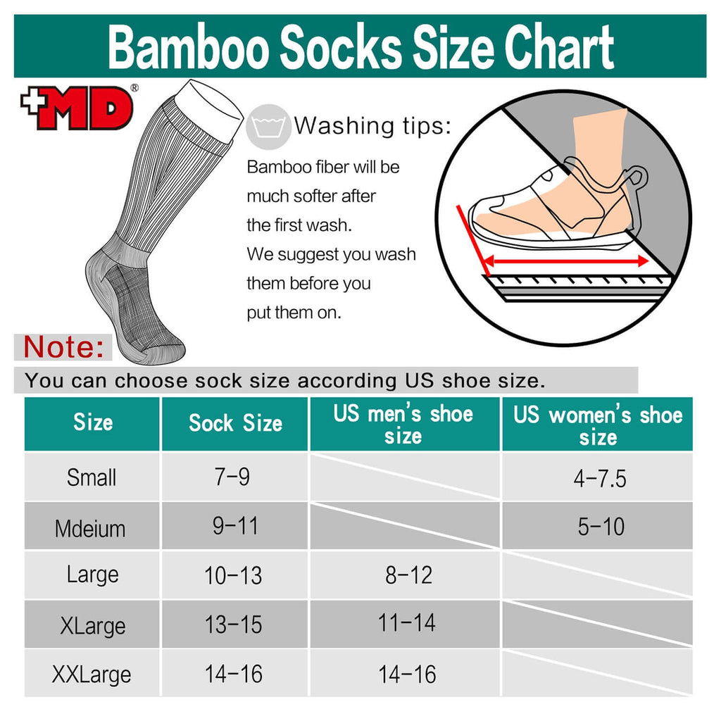 MD Soft Wicking Bamboo Socks Crew (2 Pairs) - md-diab