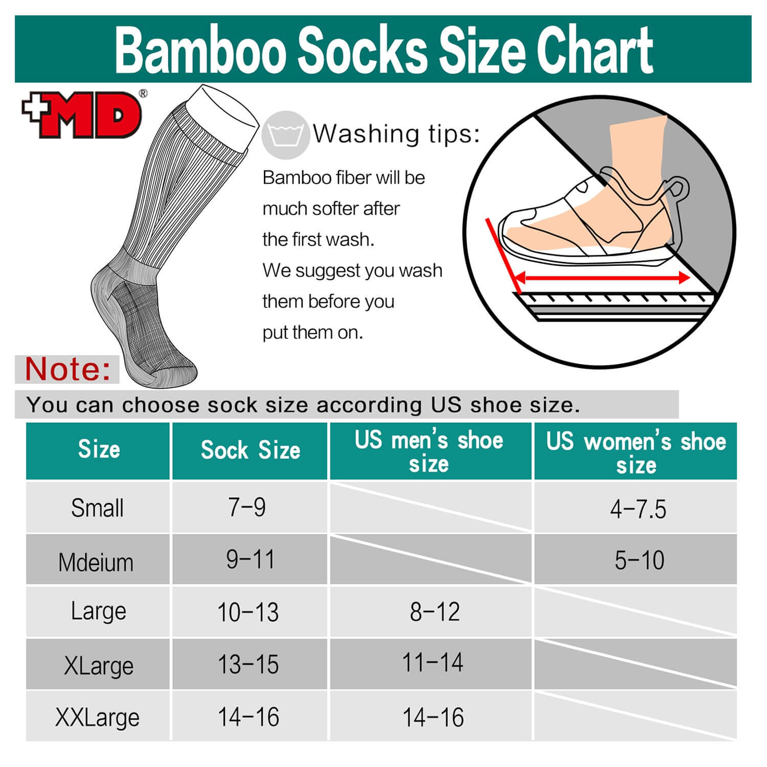 MD Soft Wicking Bamboo Socks Crew (2 Pairs) - md-diab