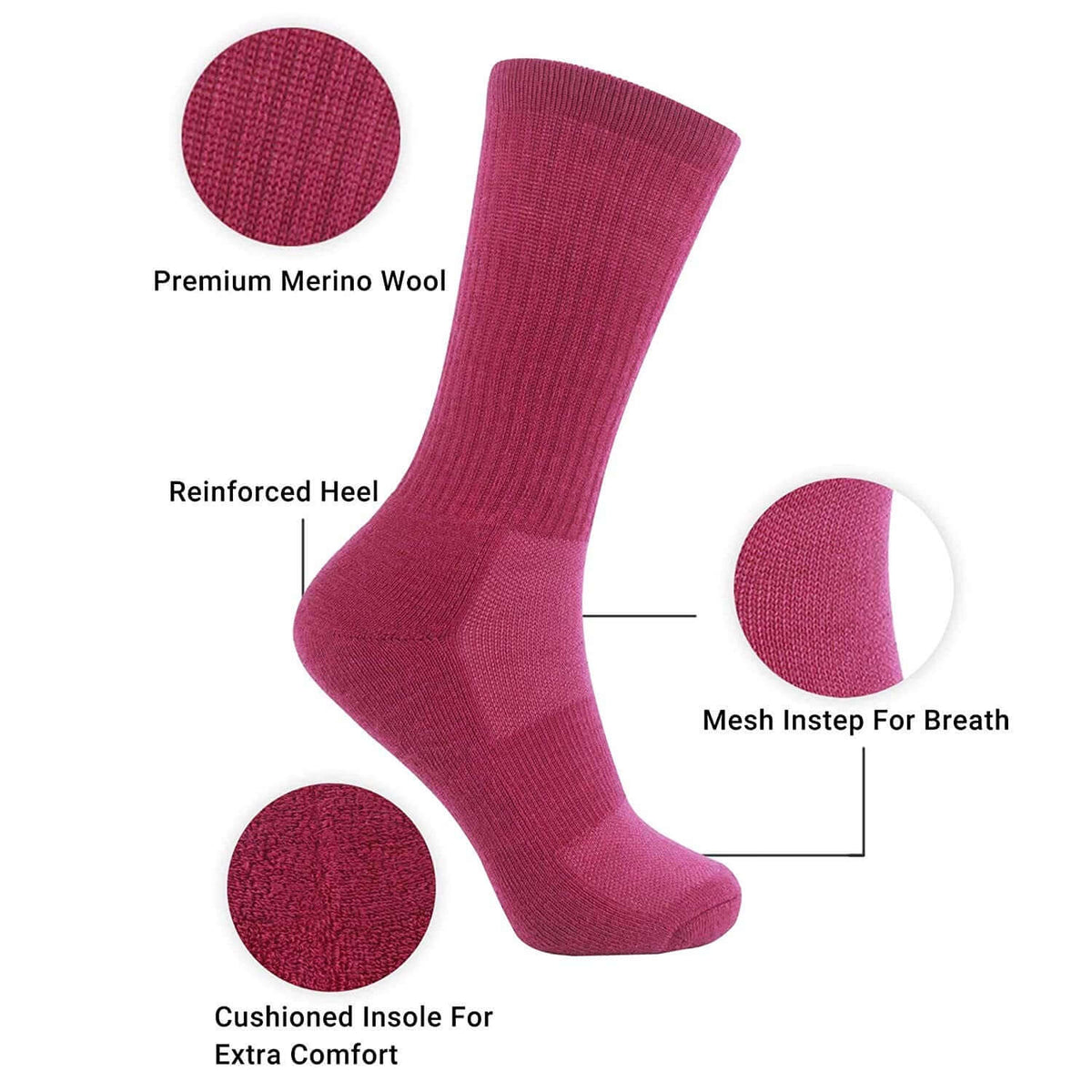 MD Merino Wool Thermal Winter Hiking Crew Socks Cushioned - md-diab