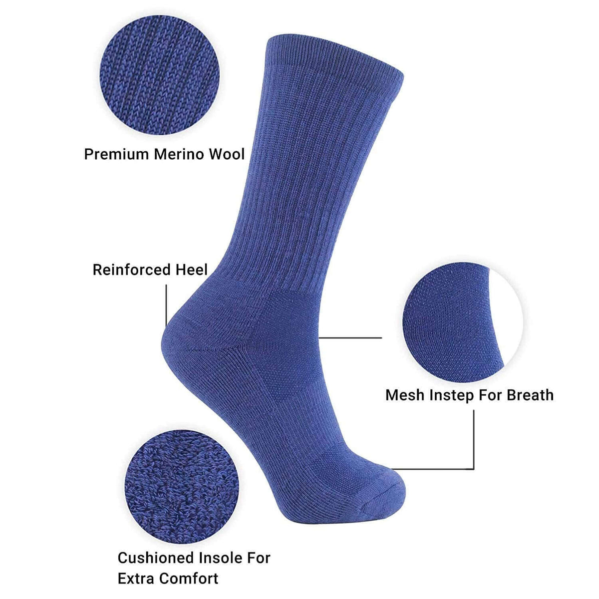 MD Merino Wool Thermal Winter Hiking Crew Socks Cushioned - md-diab