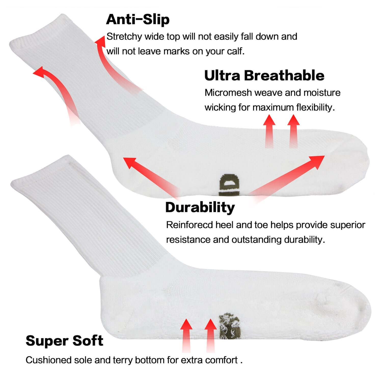 MD Soft Wicking Bamboo Socks Crew (2 Pairs) - md-diab