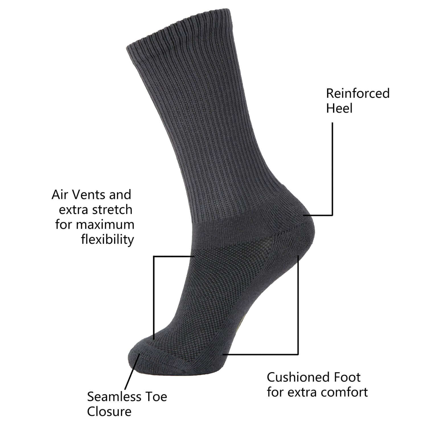 MD Soft Wicking Bamboo Socks Crew (2 Pairs) - md-diab