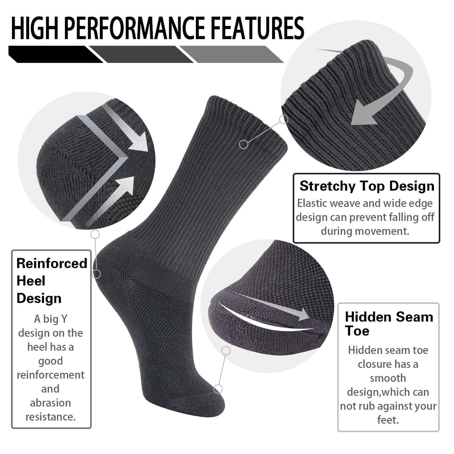MD Soft Wicking Bamboo Socks Crew (2 Pairs) - md-diab