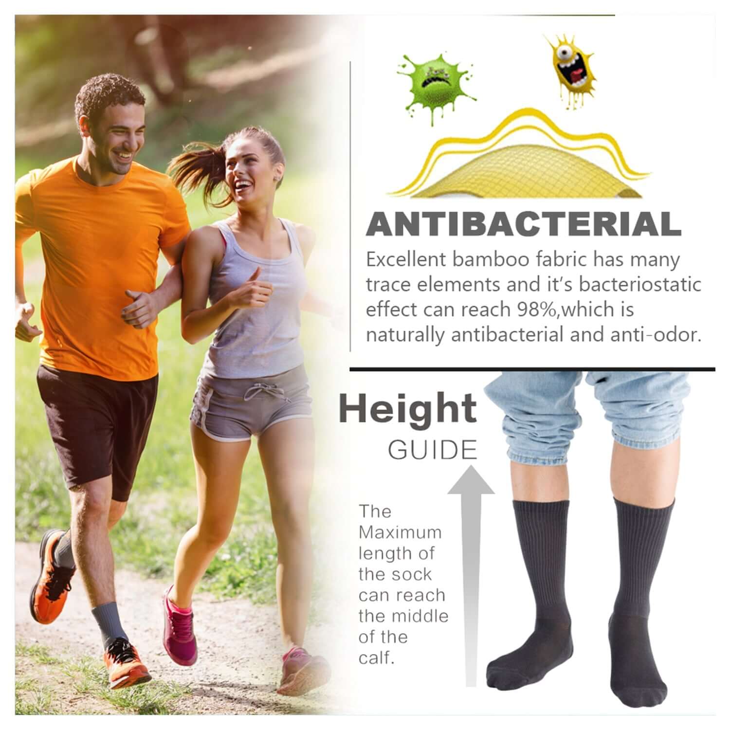 MD Soft Wicking Bamboo Socks Crew (2 Pairs) - md-diab