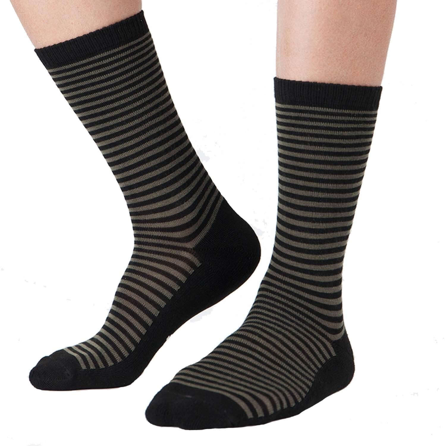 Striped Design, Bamboo Crew Dress Socks Cushioned, 4 Pairs - md-diab