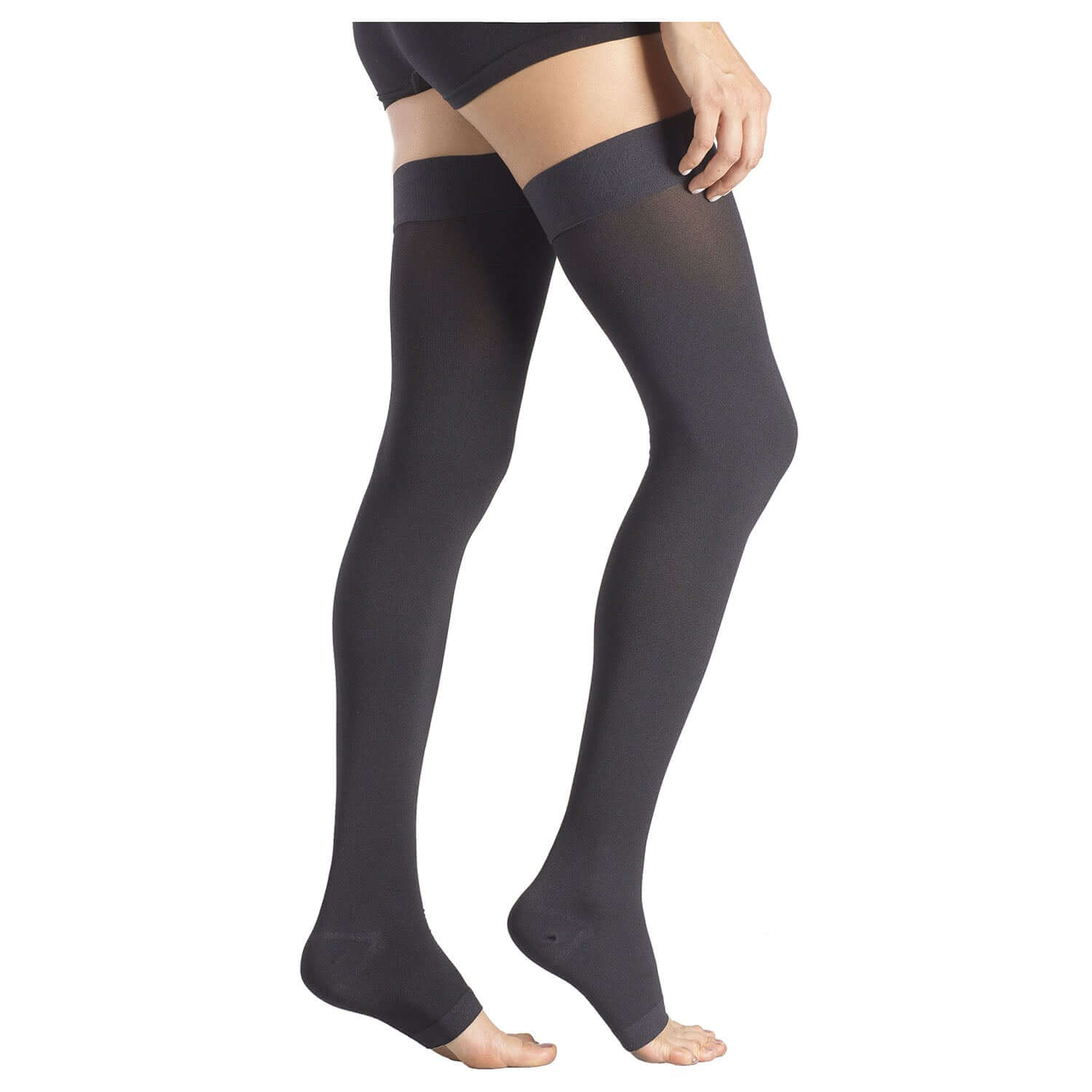 Thigh High Graduated Compression Opaque Stockings, Open-Toe 20-30mmHg Firm Medical Support Socks - md-diab