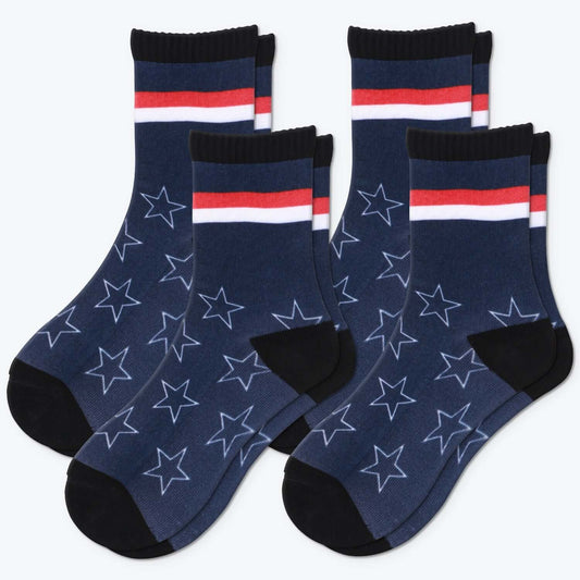 Unisex Independence Day Patriotic USA Crew Socks, Half Terry Cushion Socks, 4 Pack - md-diab
