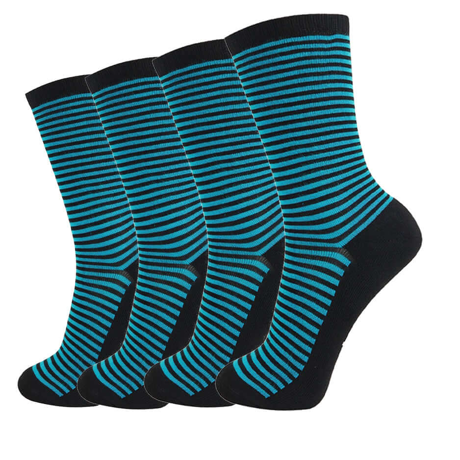 Striped Design, Bamboo Crew Dress Socks Cushioned, 4 Pairs - md-diab