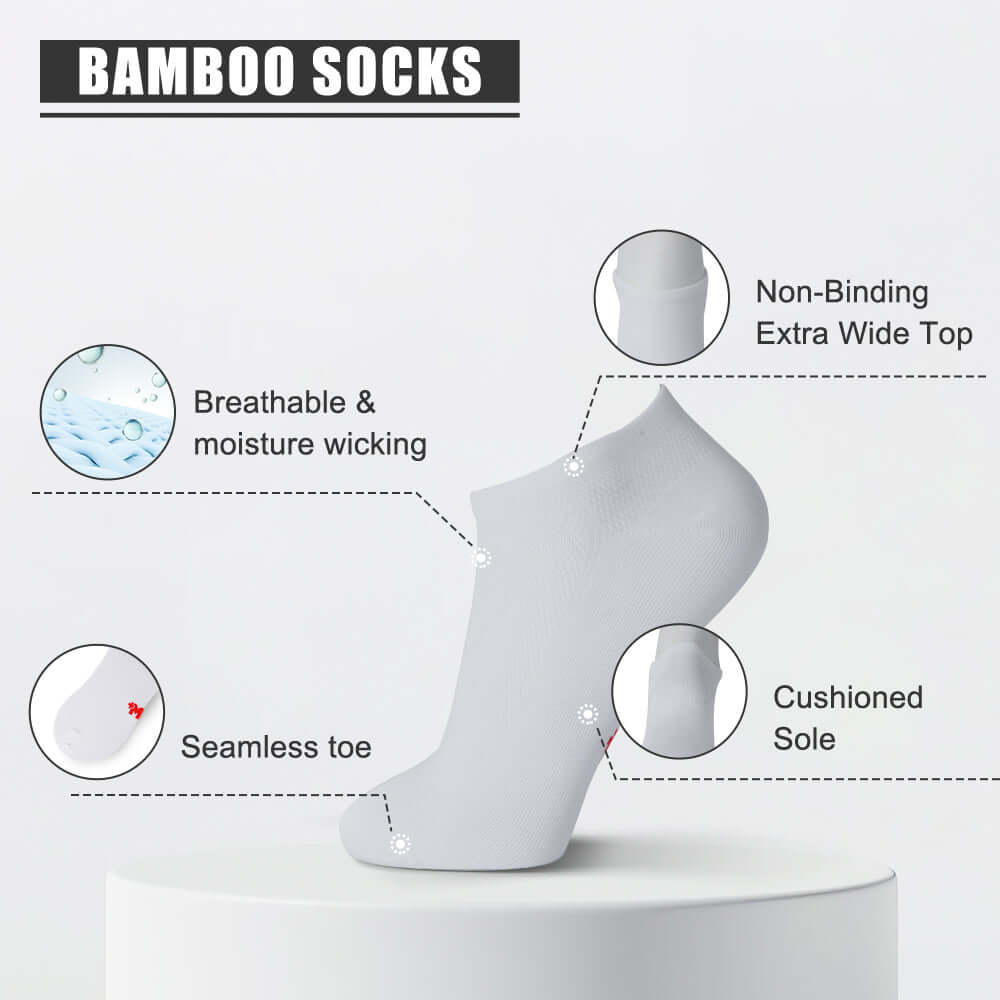 Bamboo Low Cut Flatknit Socks, Classic Style, 4 Pack - md-diab