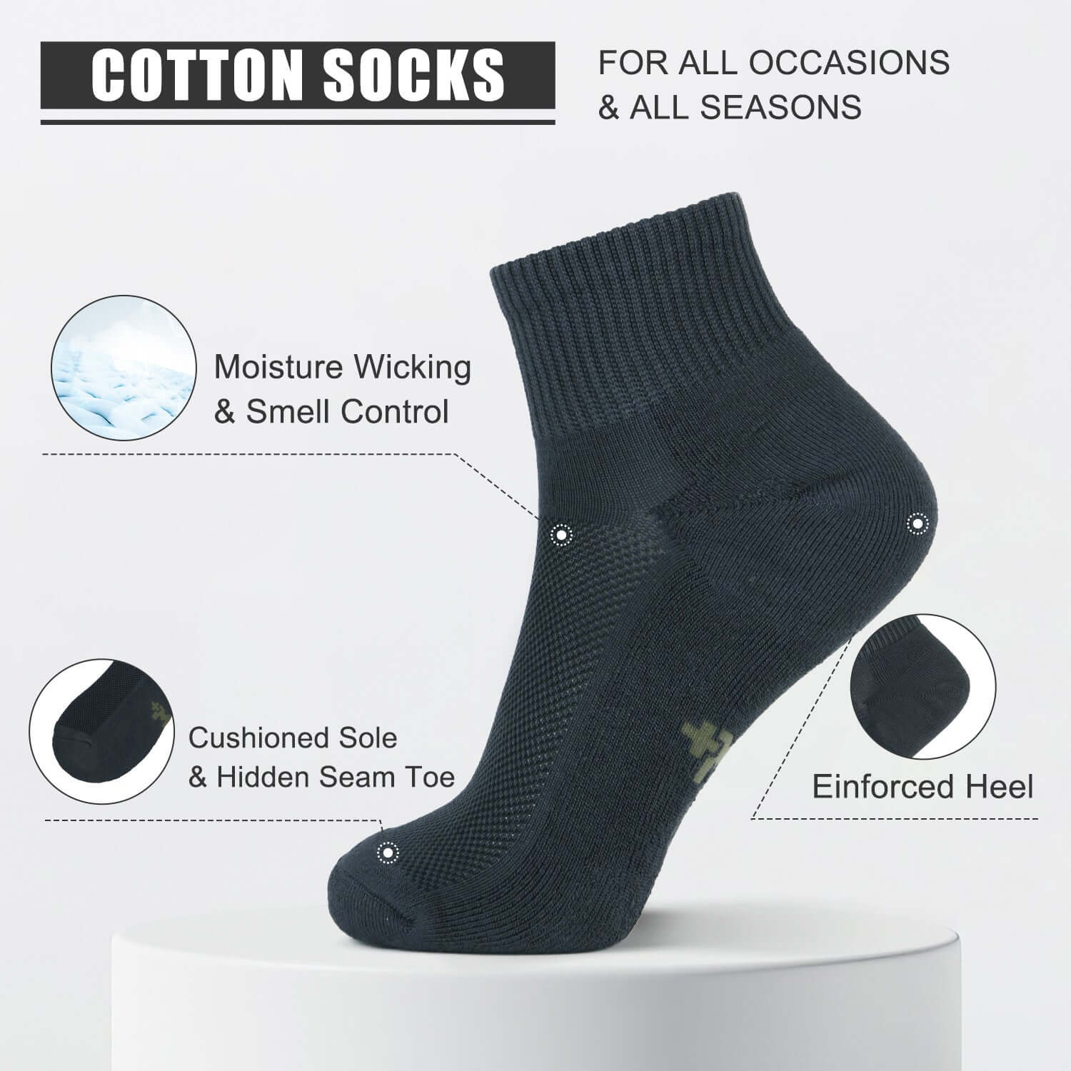 Smell Control Rayon from Bamboo Ankle Socks Cushioned, 6 Pairs - md-diab