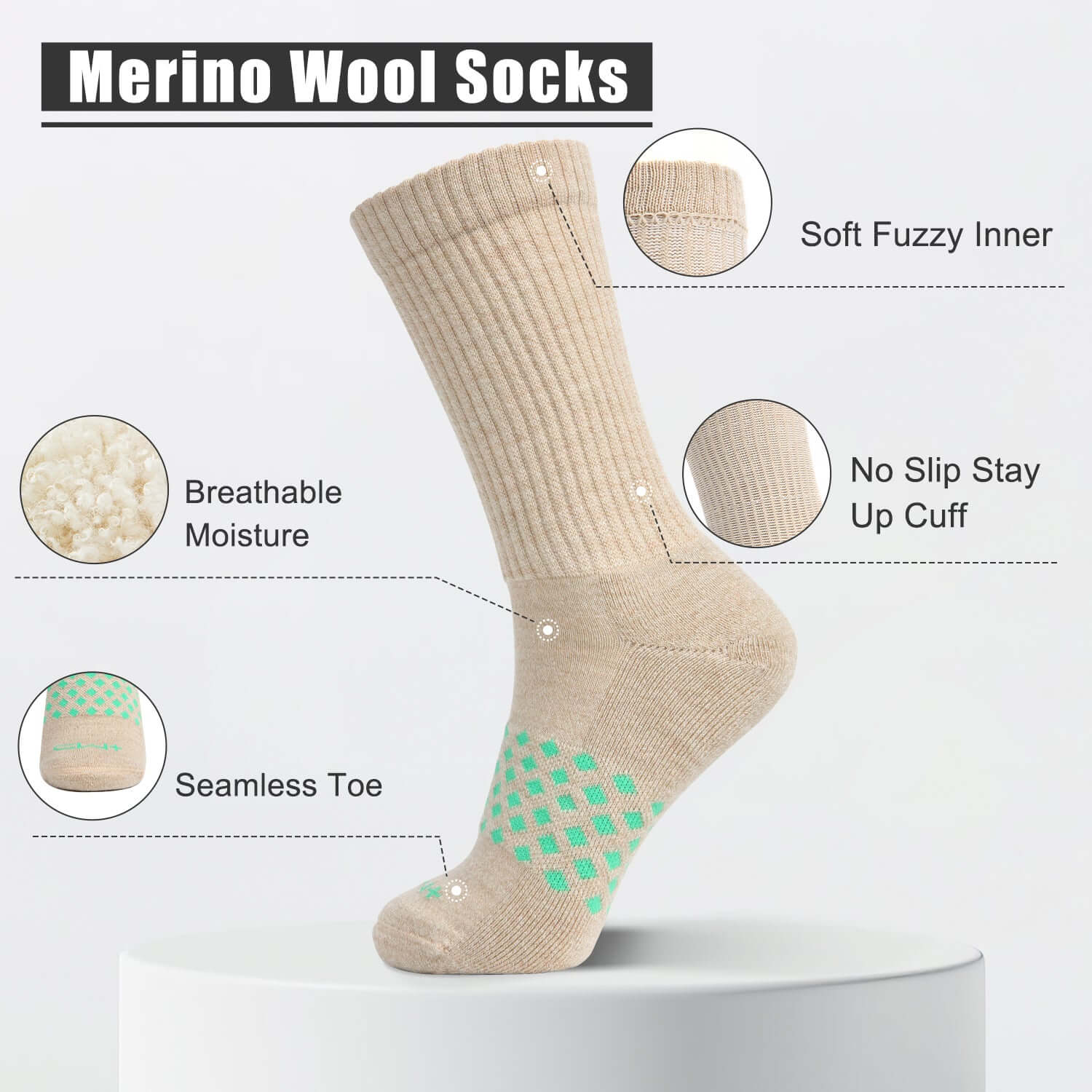 Merino Wool Seamless Toe Socks 6Pairs