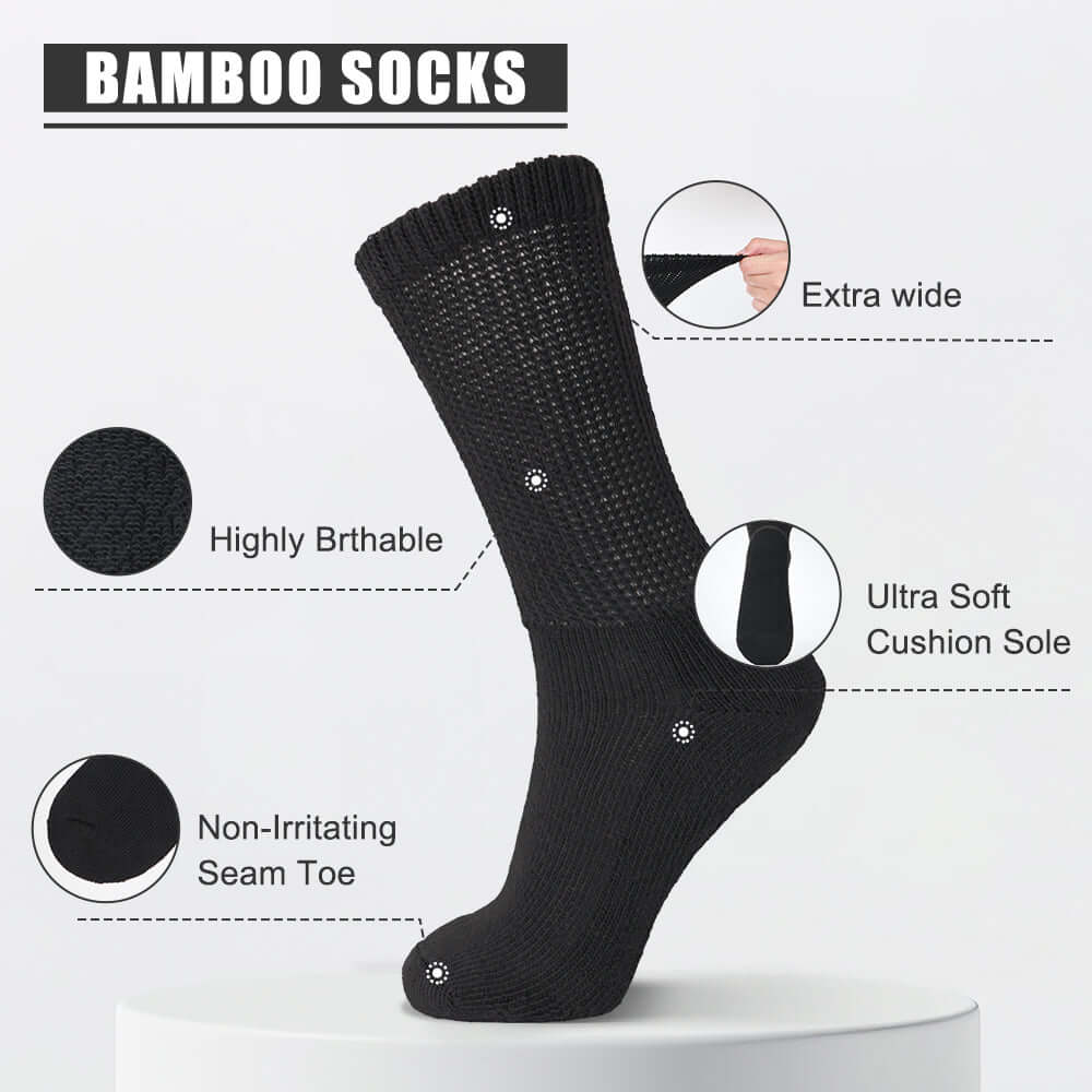Extra wide diabetic crew socks, Cushioned & soft sole, 6 Pairs, - md-diab