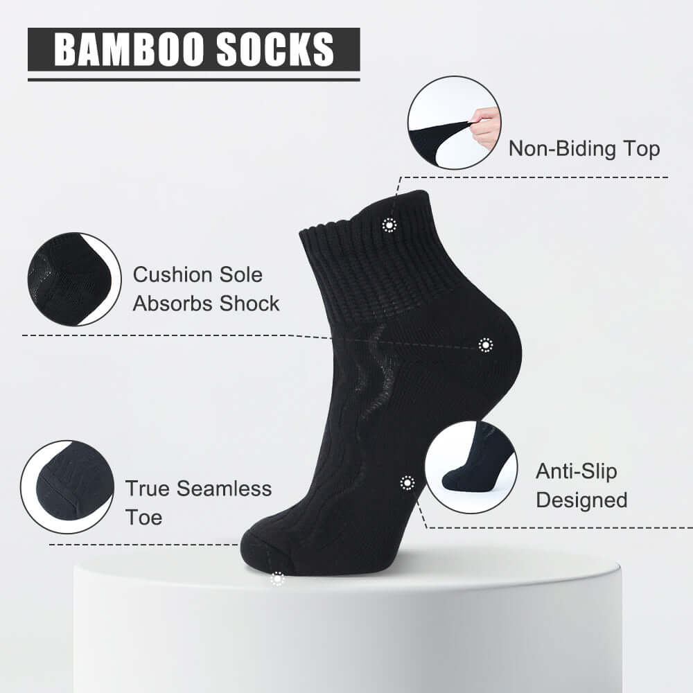 Wide non-binding Cotton(Bamboo) Ankle Diabetic Socks, seamless toe, air vent with cushion sole, 8 pairs - md-diab