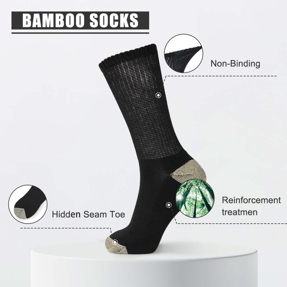Wide non-binding Bamboo Ankle diabetic socks, seamless toe, 6 pairs