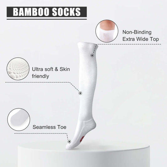 Extra wide non-binding Bamboo Knee high socks, seamless toe, long circulatory design with Warm cushion sole, 4 pairs - md-diab