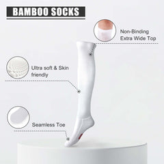 Extra wide non-binding Bamboo Knee high socks, seamless toe, long circulatory design with Warm cushion sole, 4 pairs - md-diab