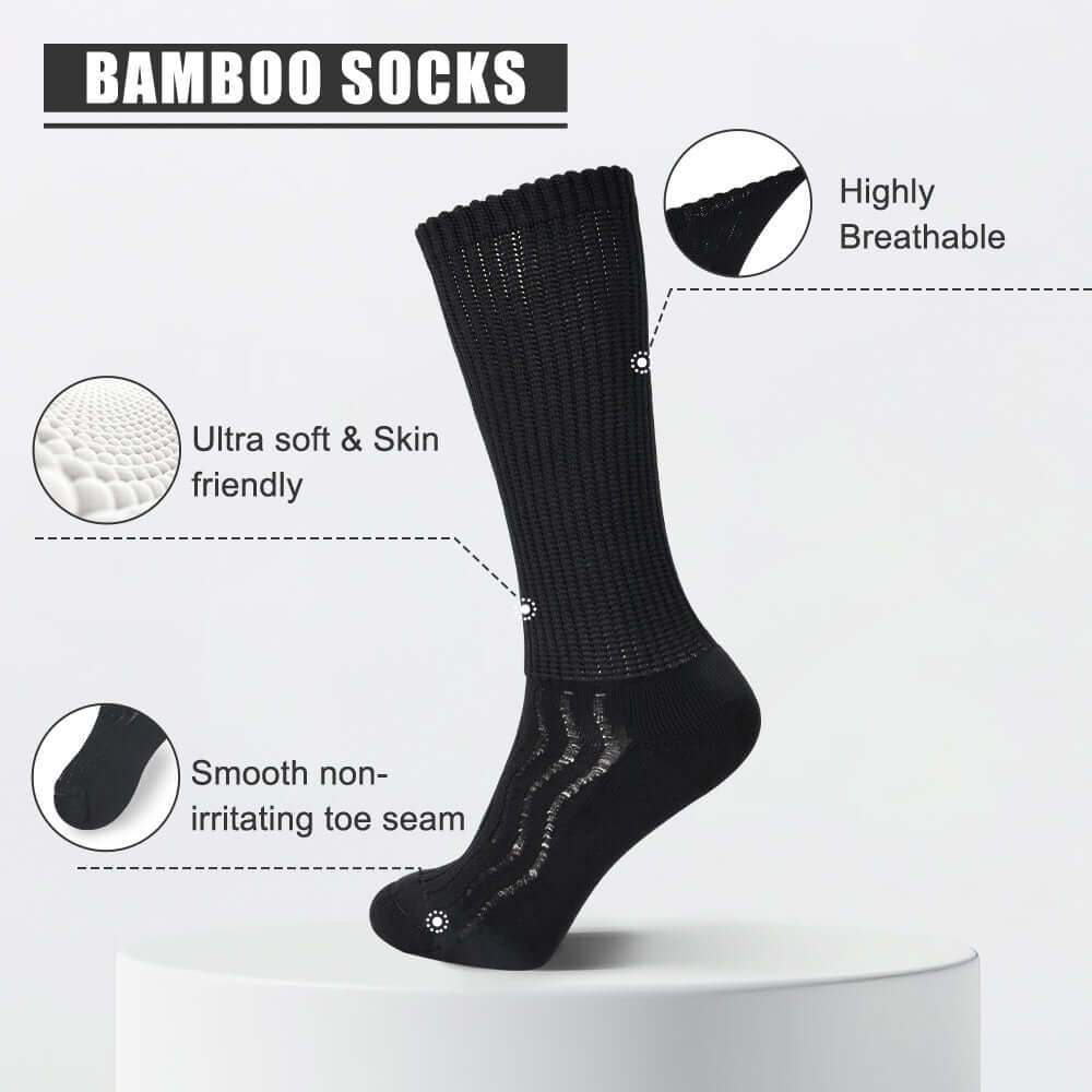 Wide non-binding  crew seamless toe Bamboo socks, air vent with cushion sole, 6 pairs - md-diab
