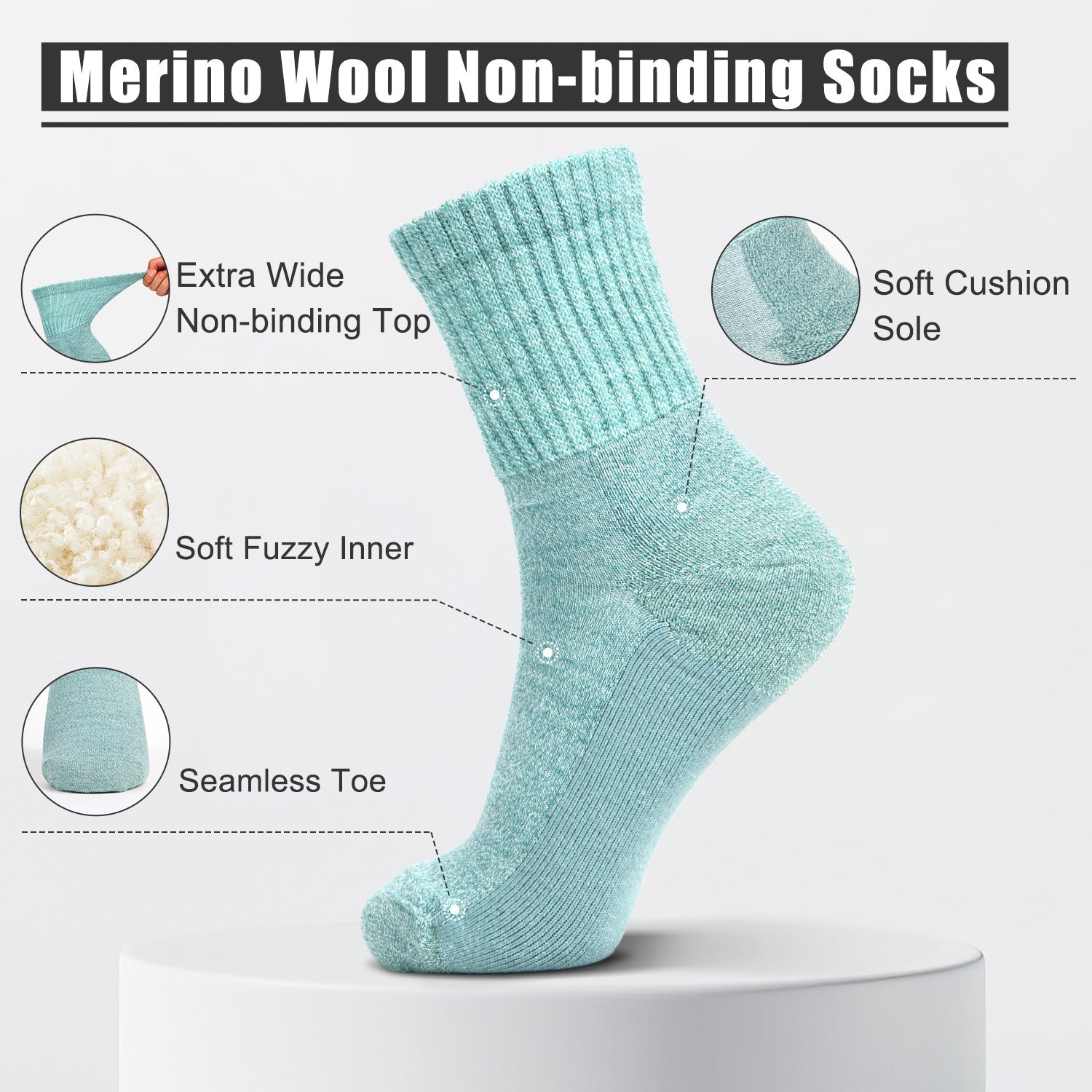 Comfort-Fresh Merino Wool Diabetic Socks With Non-Binding 6Pairs