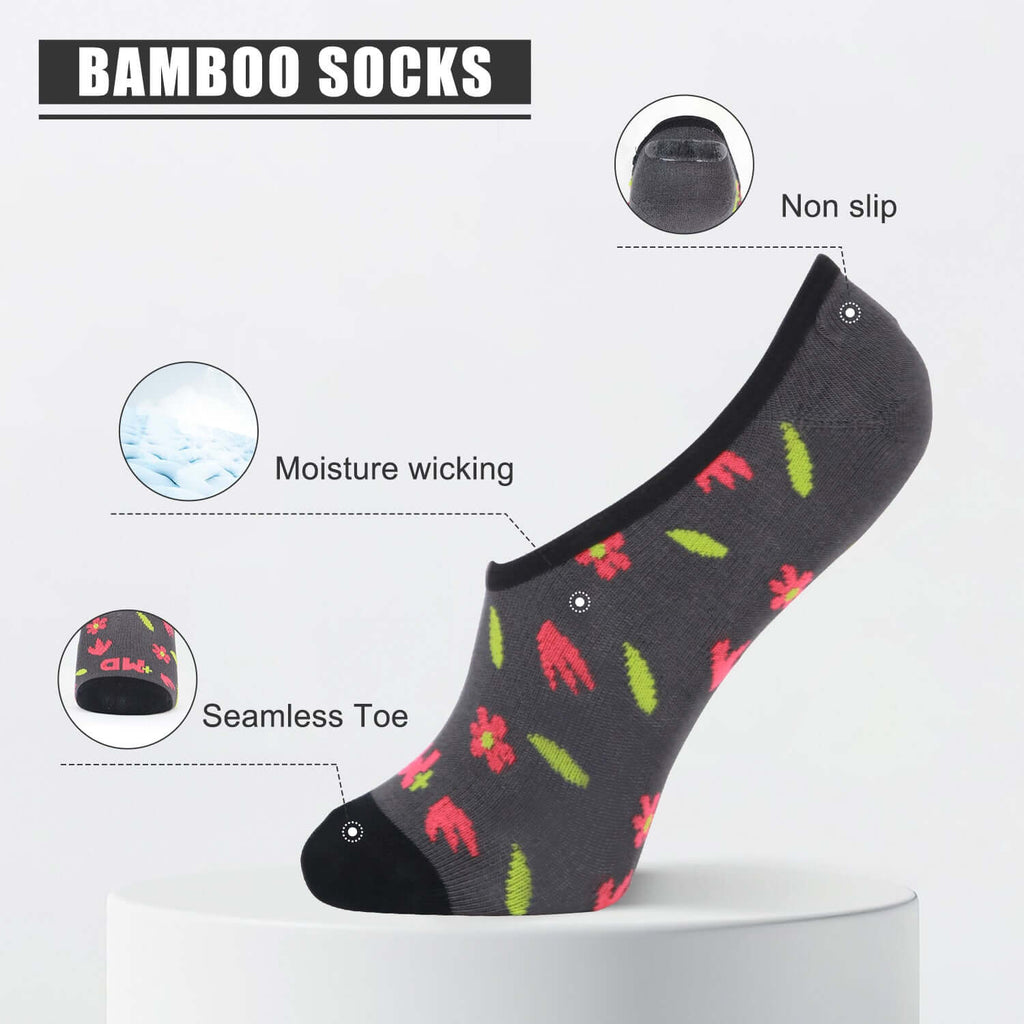 Shredded Flowers, Bamboo No Show Liner Socks Non Slip, 4 Pairs - md-diab