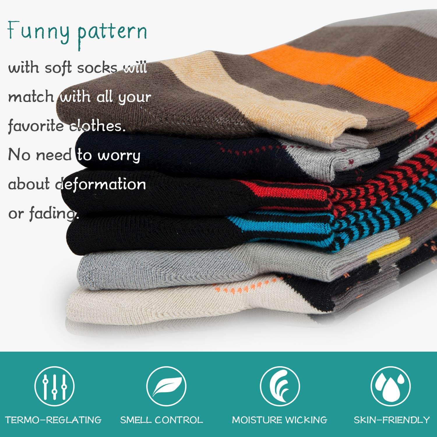 Mens Fun Colorful Dress Bamboo Crew Socks, 3/6 Pairs - md-diab