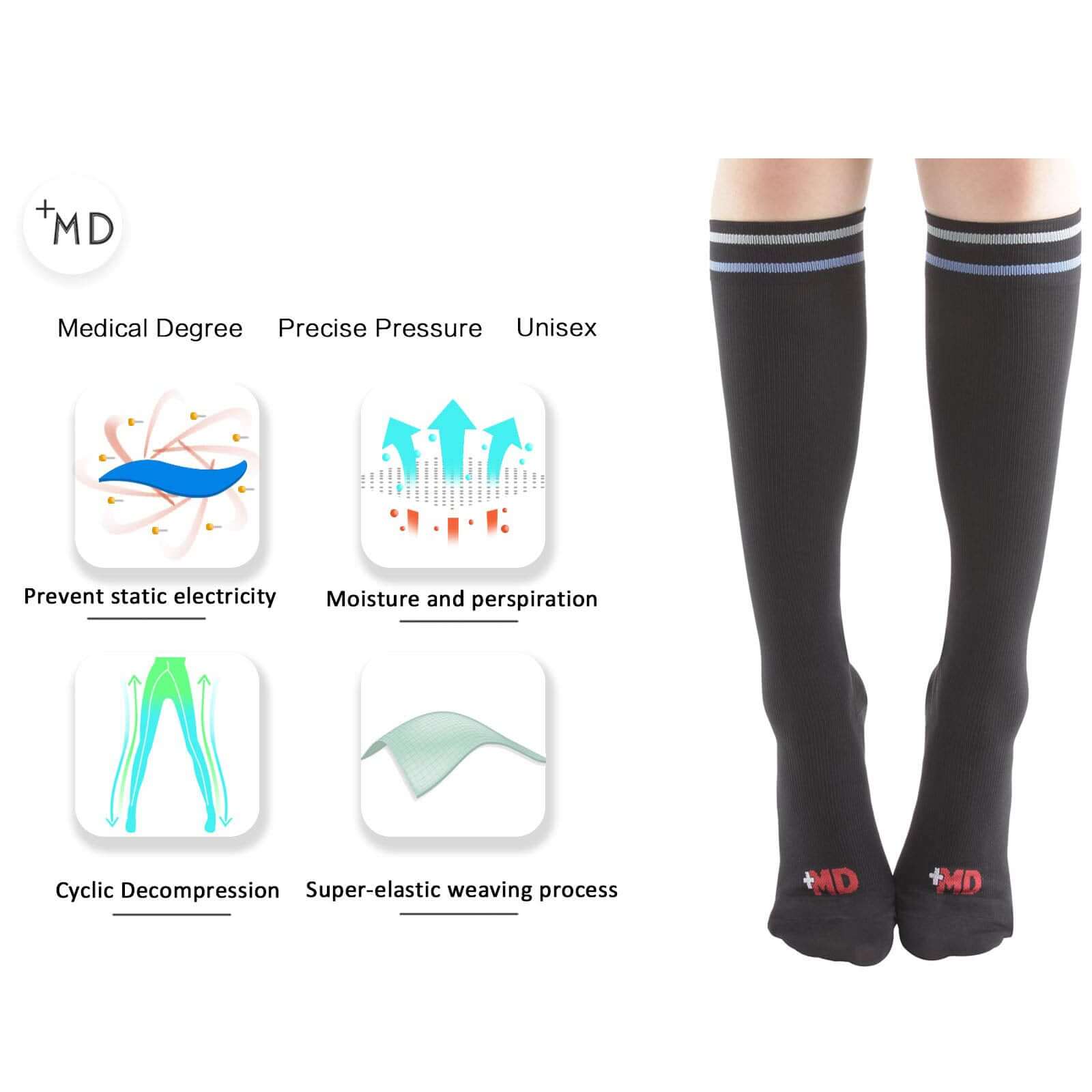 Classic design Knee High, graduated mild compression 8-15 mmHg 3pairs - md-diab