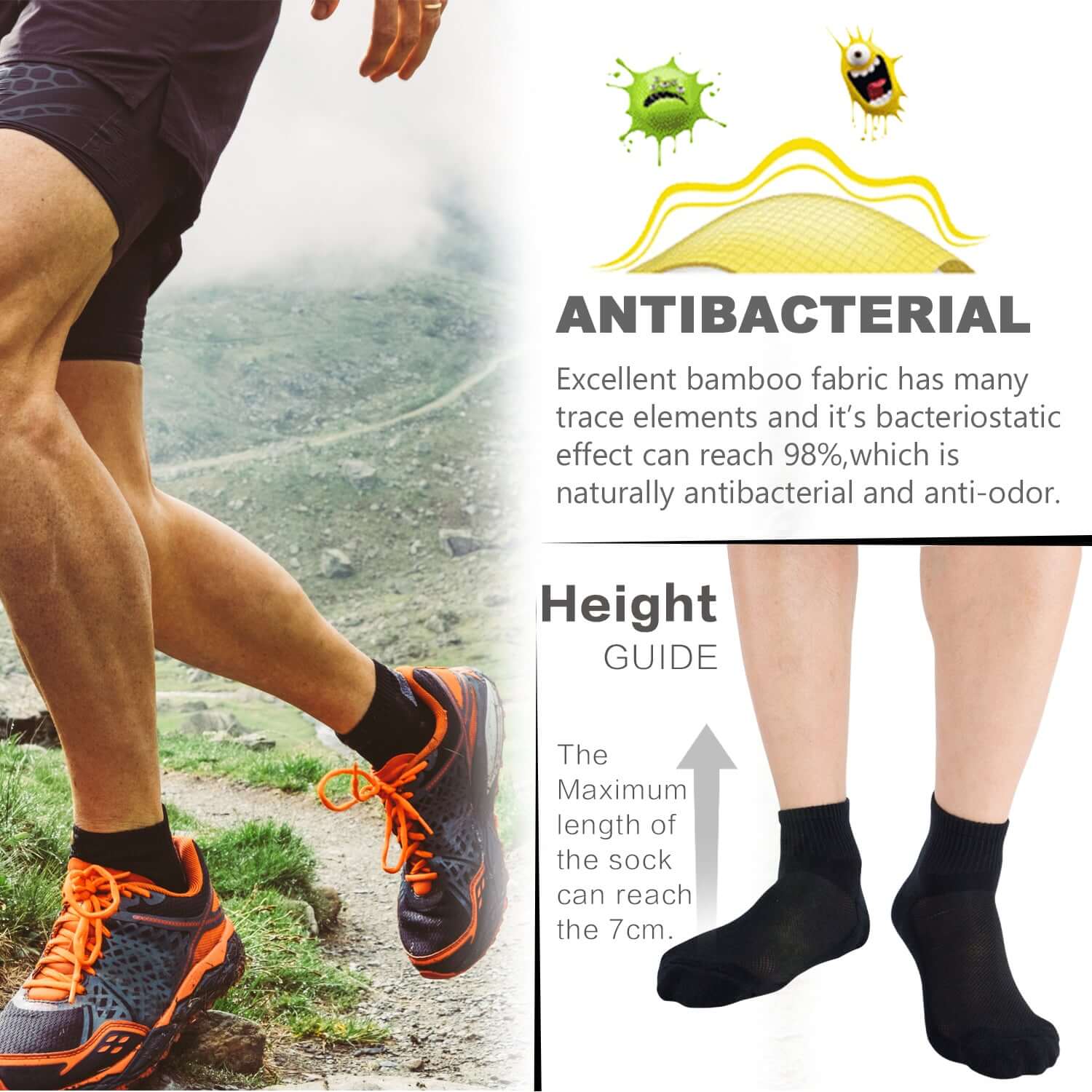 Smell Control Rayon from Bamboo Ankle Socks Cushioned, 6 Pairs - md-diab