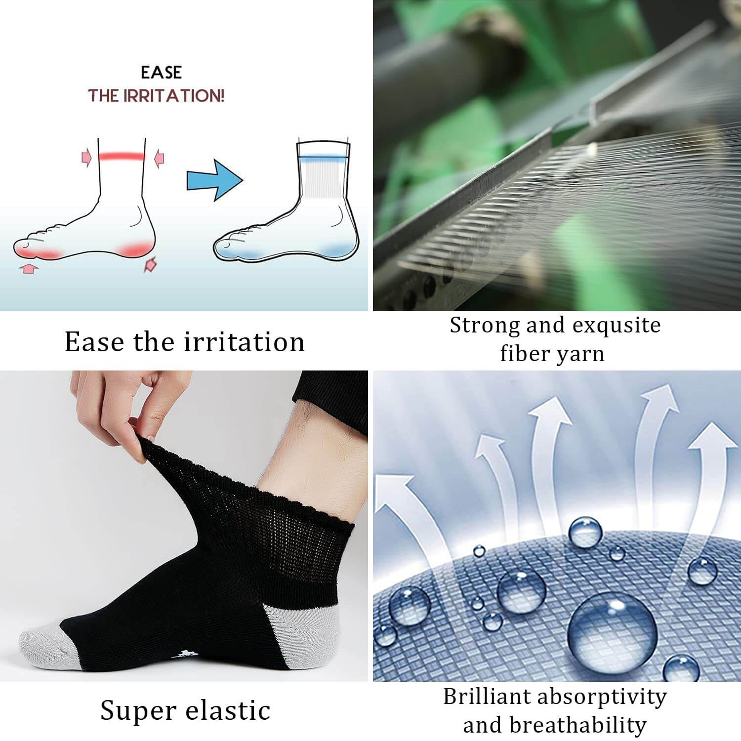 Wide non-binding Bamboo Ankle diabetic socks, seamless toe, 6 pairs - md-diab