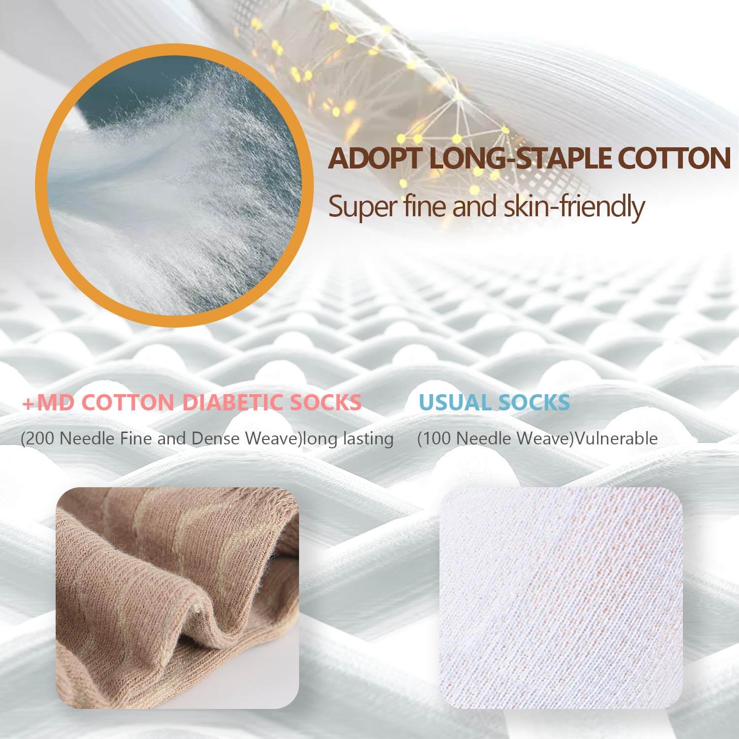 Cushion sole Diabetic Cotton Socks with air vent, 8 pairs - md-diab