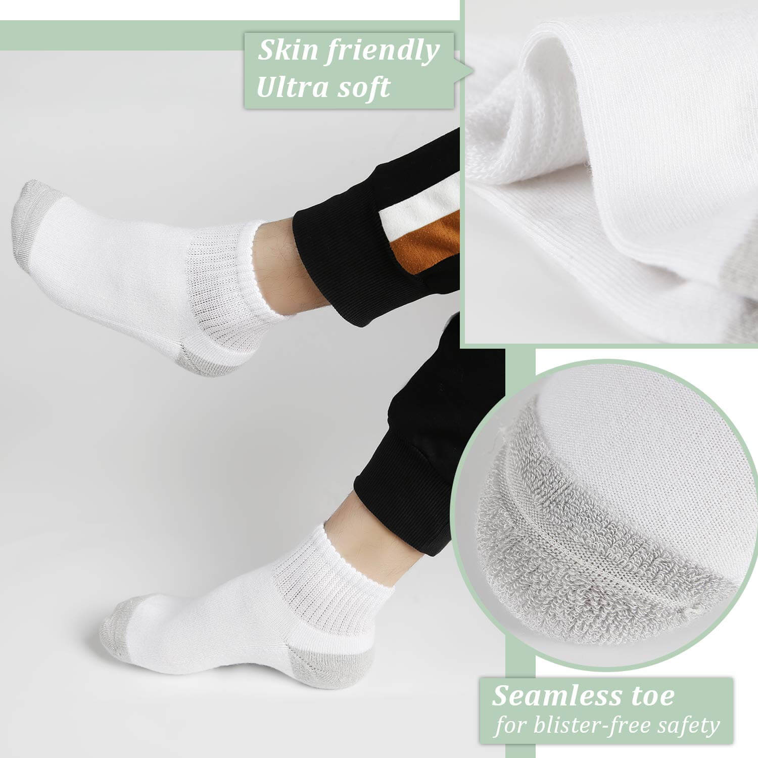 Wide non-binding Bamboo Ankle diabetic socks, seamless toe, 6 pairs - md-diab