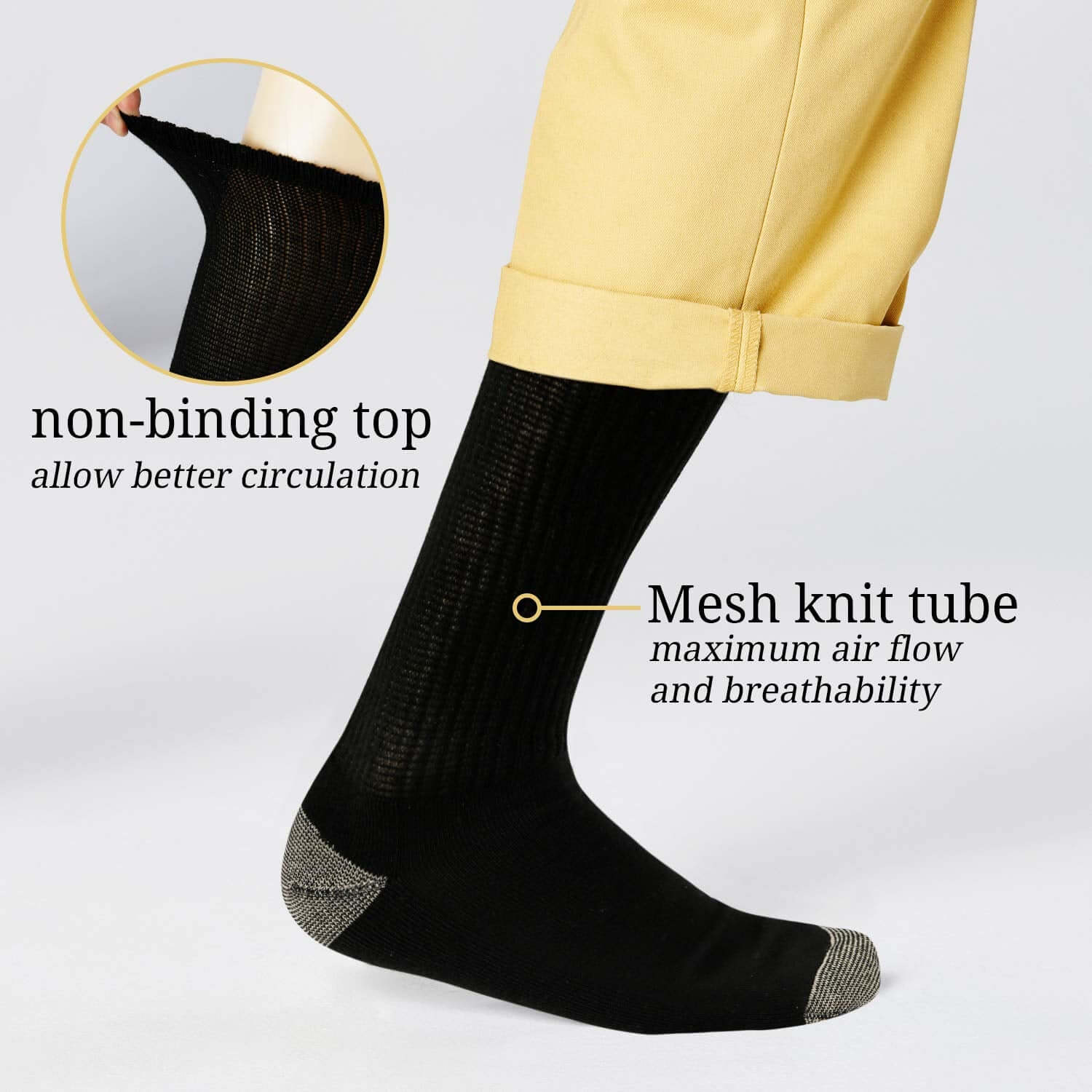 Extra wide Moisture Wicking Diabetic Crew Socks, 6 Pairs - md-diab