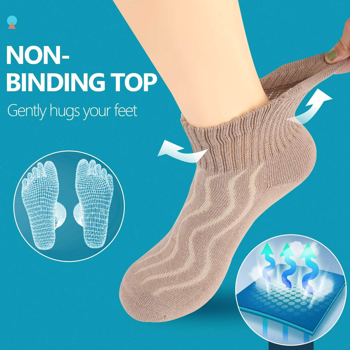 Wide non-binding Cotton(Bamboo) Ankle Diabetic Socks, seamless toe, air vent with cushion sole, 8 pairs - md-diab