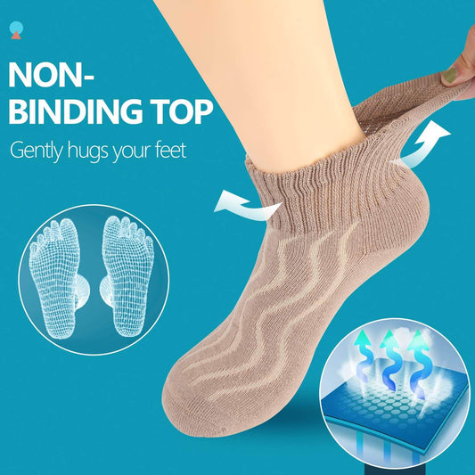 Wide non-binding Cotton(Bamboo) Ankle Diabetic Socks, seamless toe, air vent with cushion sole, 8 pairs - md-diab